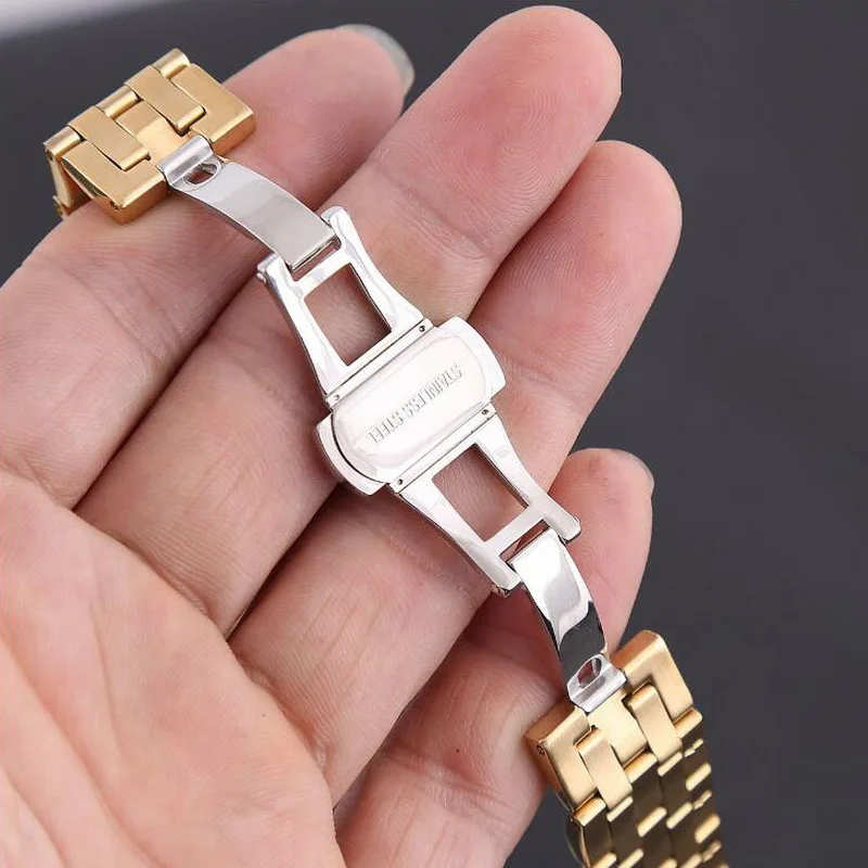 High Quality Butterfly Clasp Watchband 18mm 20mm 22mm 24mm Stainless Steel Watch Band Strap Men Silver Gold Bracelet Solid Link