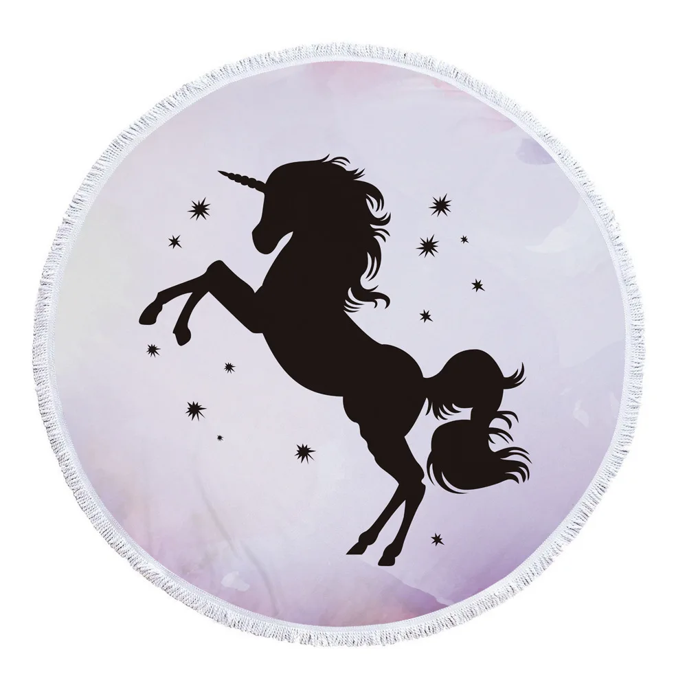 Серия Dream Unicorn, круглое пляжное полотенце розового цвета с большими кругами и кисточками, банное полотенце из микрофибры, летний Коврик для йоги, гобелен, плотная махровая ткань