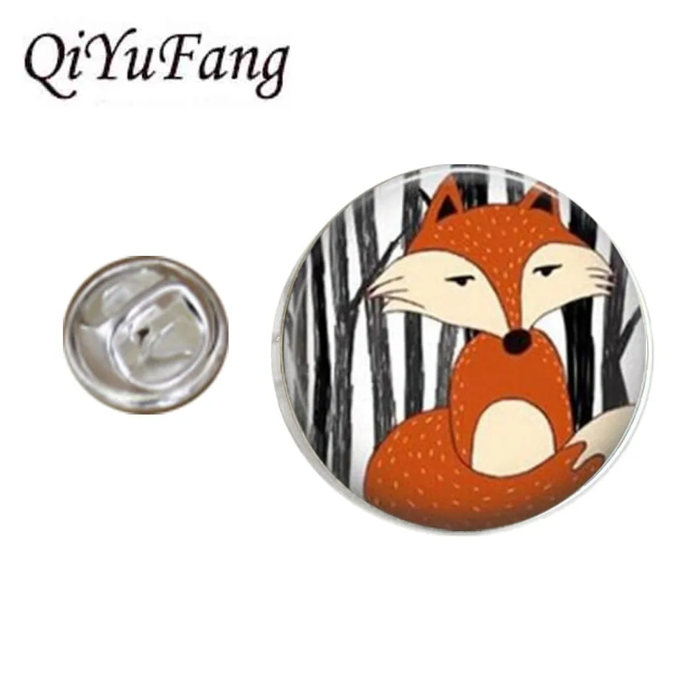QiYuFang 2018 Fox Reading Watercolor Forest Stainless Steel Glass Butterfly Brooch Pins Dome Jewelry Handmade Wedding | Украшения и