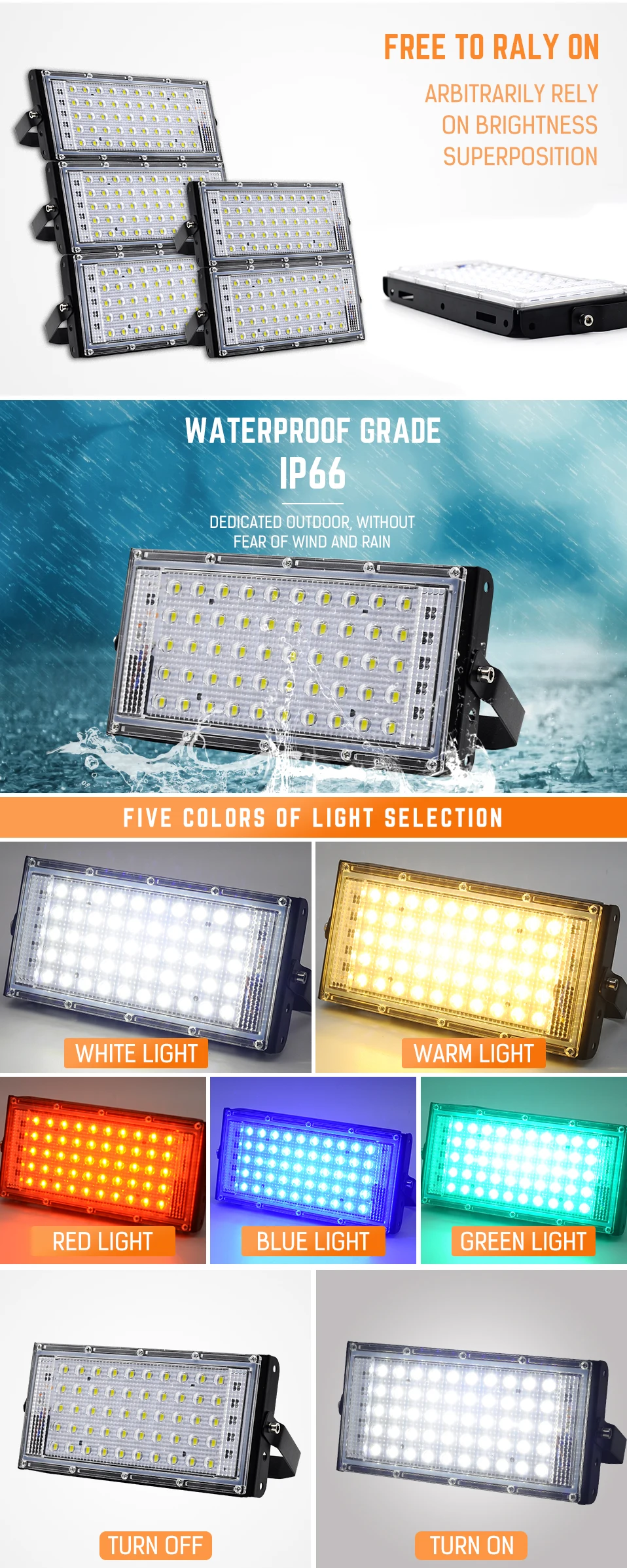 DINGDIAN светодиодный rgb-прожекторы AC 220V Открытый IP66 водонепроницаемый 50W идеальная мощность прожектор разноцветный прожектор