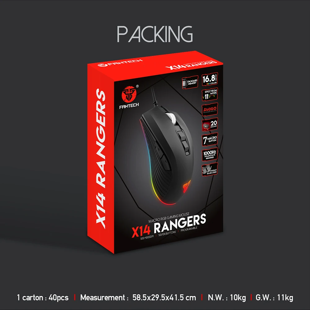 Новая игровая мышь Fantech X14 проводная USB 7 кнопок RGB светильник 4000 DPI