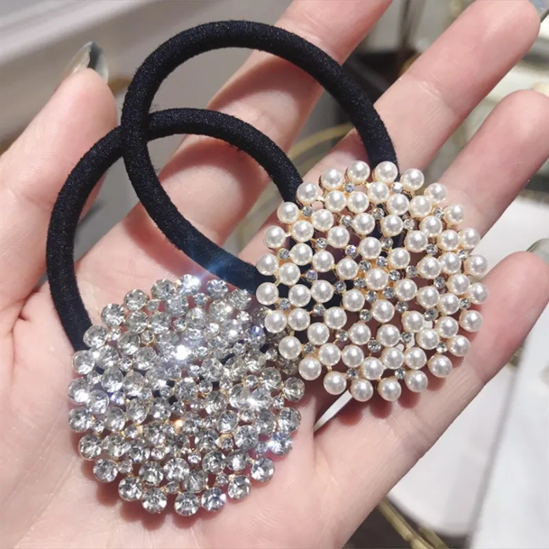 

High-end hair accessories women's pearls full of diamonds super flash ring high elastic hair rope hair ring hair rope Wild girl