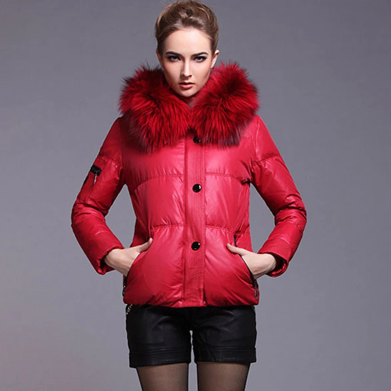 QAZXSW 2018 New Women's Winter White Duck Down Jacket Short XL Plus Fertilizer Coat Hooded Large Fur Collar Straight Outer LD066 | Женская