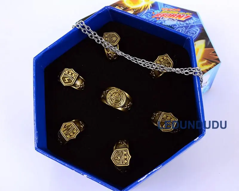 HITMAN REBORN! Аксессуары для косплея набор колец Sawada Tsunayoshi фигурки реквизит коллекция кёя Хибари ожерелье кулоны - Цвет: set1