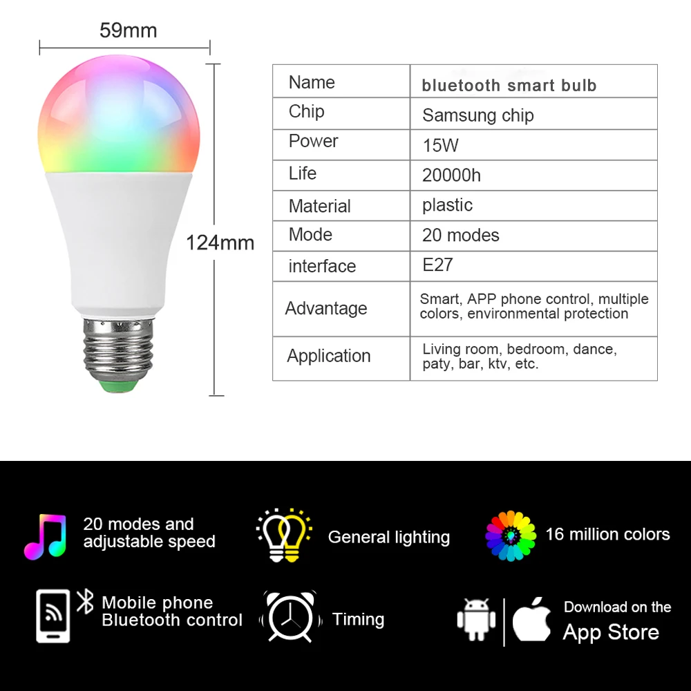 85-265 в E27 светодиодный светильник RGB 15 Вт Bluetooth Wifi приложение управление умная лампа 10 Вт RGBW подсветка rgbww лампа ИК пульт дистанционного управления Домашний Светильник ing