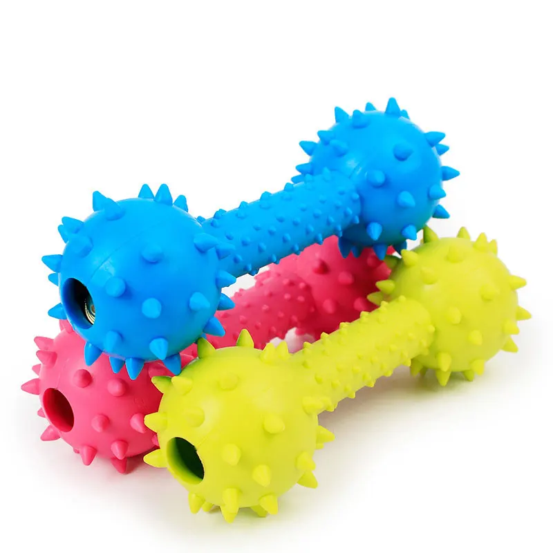 

Pet Dog Cat Puppy Sound Polka Dot Squeaky Toy Rubber Dumbbell Chewing Funny Toy