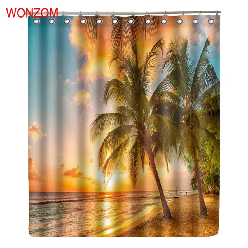 WONZOM закат пляж дерево занавески для душа Ванная комната водонепроницаемые
