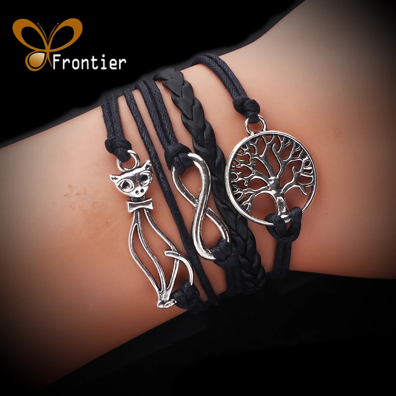 Женский многоуровневый плетеный браслет B5B080 с подвеской дерево подарок на