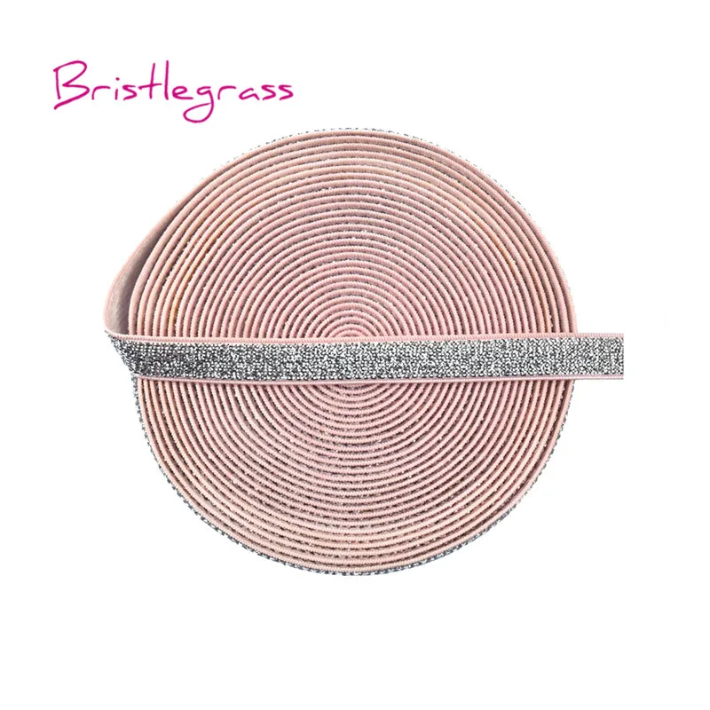 Sliver Light Pink BRISTLEGRASS 5 ярдов 3/" 10 мм Металлические Блестящие резинки спандекс атласная лента плечевой бюстгальтер ремень нижнее белье, повязка на голову кружево отделка Шитье - Цвет: Sliver Light Pink