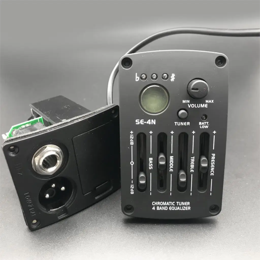 4 Band Acoustic Guitar Preamp with Microhone Folk Guitarra Piezo Pickup Equalizer with Tuner Guitar Accessories Free Shipping