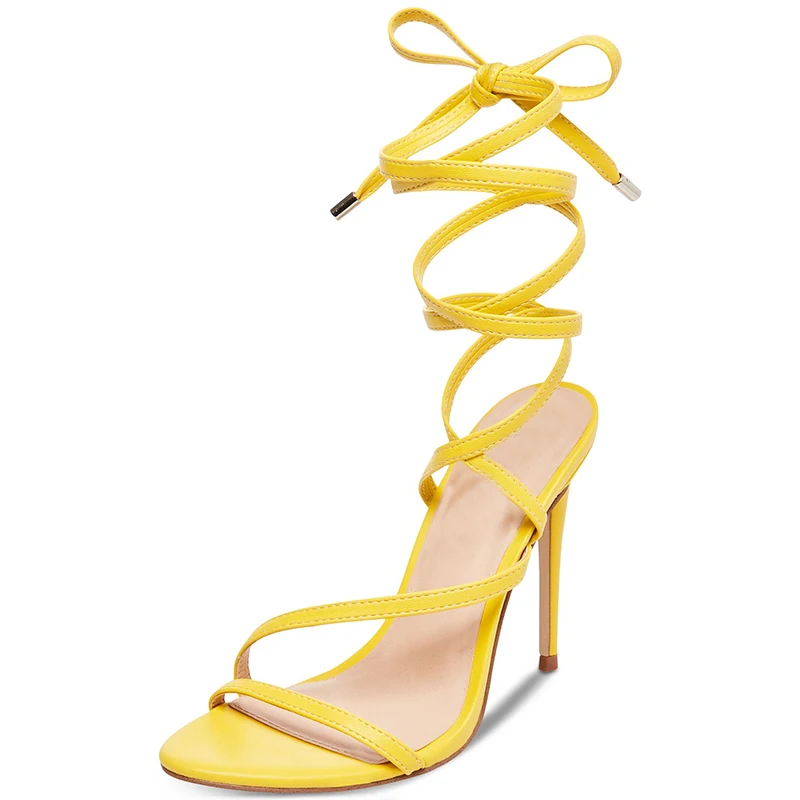 Murah Salib Kuning-Strap Stiletto Sandal Wanita Tinggi Thin Heels Renda Besar Ukuran 11 16 Untuk Ladies Musim Panas Sepatu Dewasa Fashion