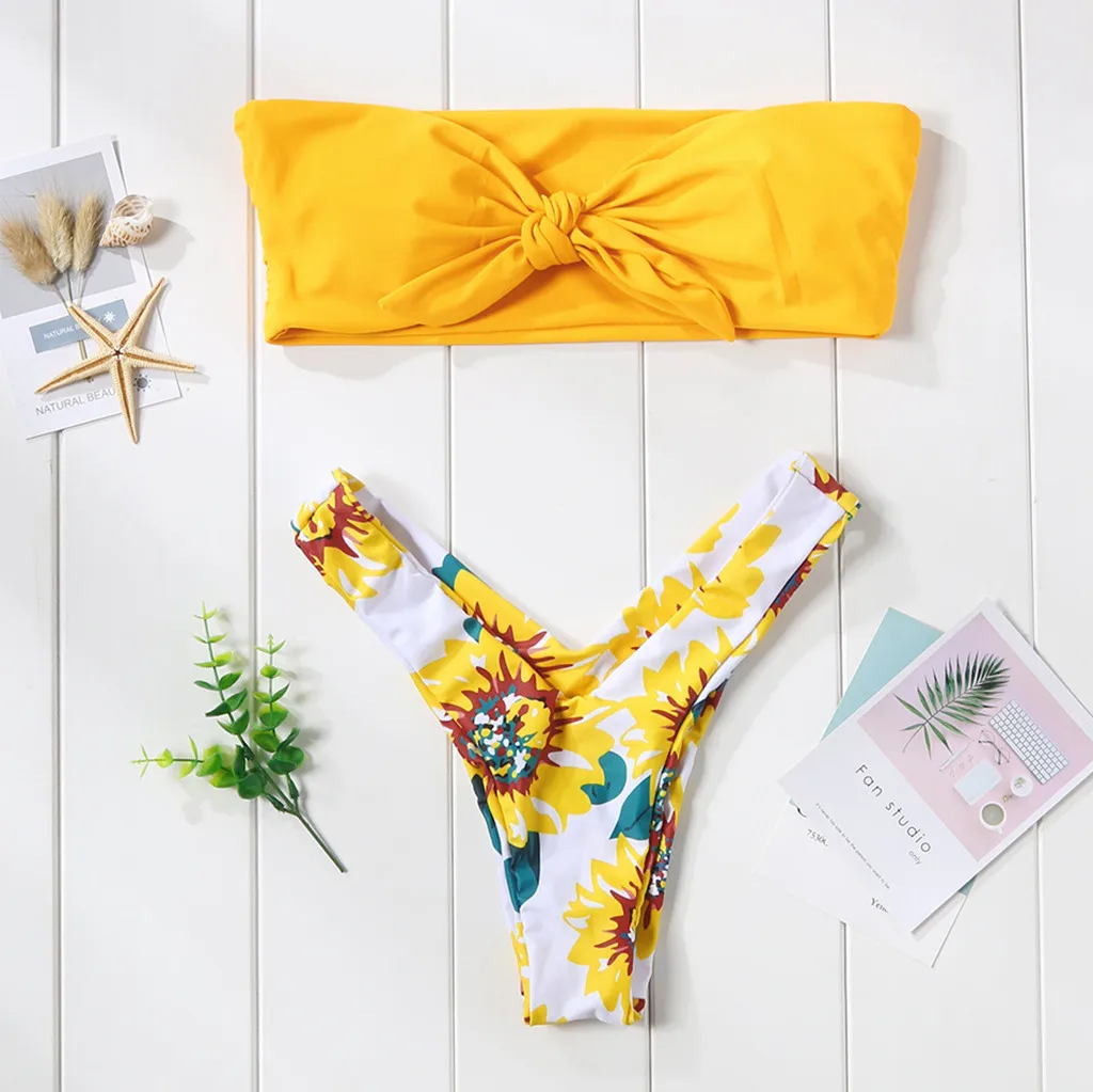 Women's Sexy Two Piece Bikini Swimsuit Sunflower Print Swim Dress Bathing Suitcostume da bagno donna |