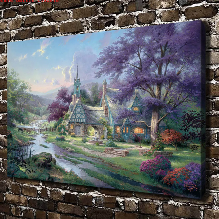 Thomas Kinkade заводная башня коттедж Холст Живопись Печать Гостиная домашний Декор