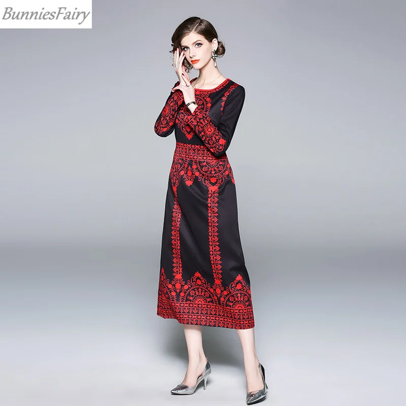 BunniesFairy 2018 осеннее женское богемное винтажное черно-красное цветное