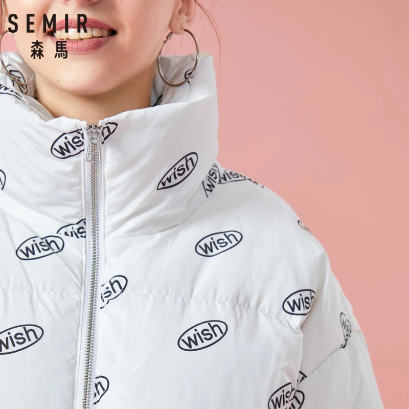 SEMIR Для женщин вниз принт воротник-стойка Куртка с воротником карманом для