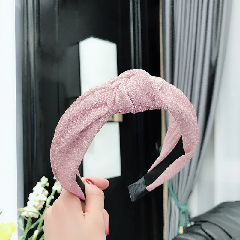 Pink Haimeikang блестящая сетчатая повязка для волос, повязка на голову для женщин, блестящий ободок для волос с перекрестным узлом и блестками, ободок для волос, ободок, аксессуары для волос - Цвет: Pink