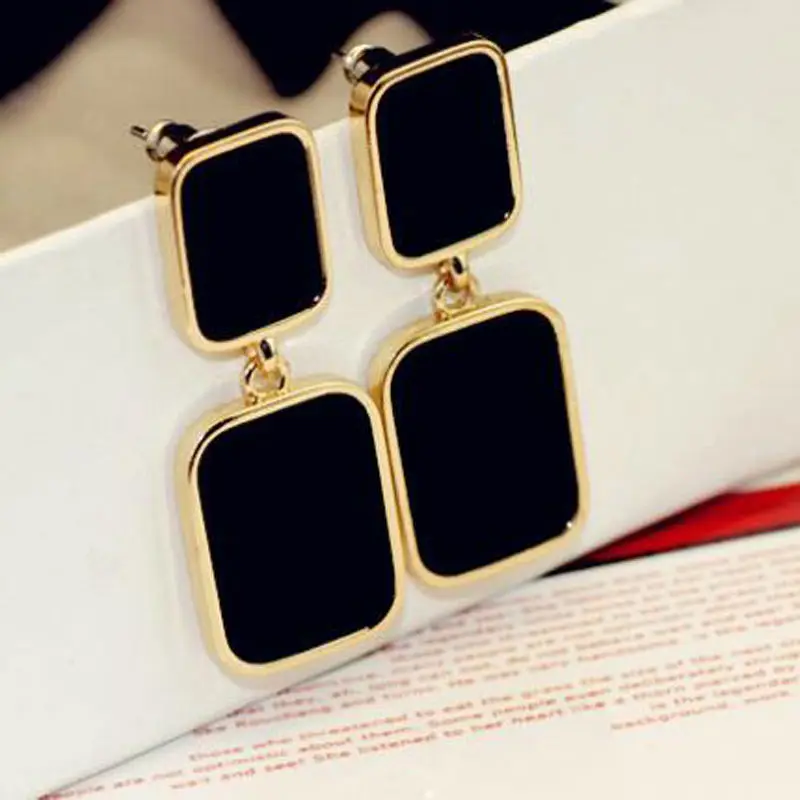 2017 Высокое Качество Черный Акриловые Квадратных Серьги Падения Позолоченные Рок