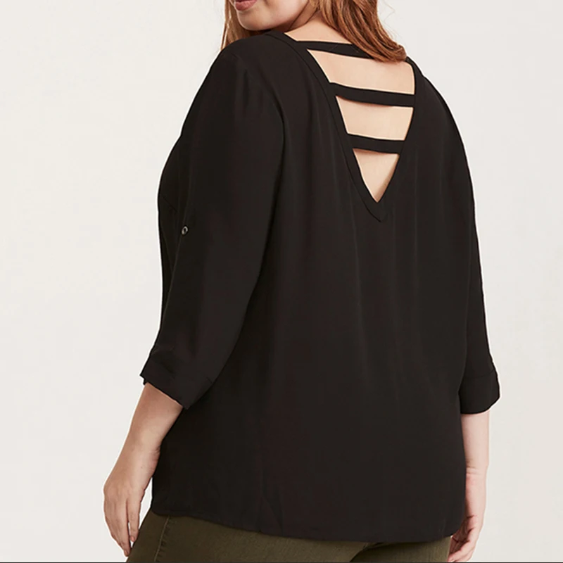 6XL модные женские туфли блузки с длинным рукавом V шеи выдалбливают рубашки дамы