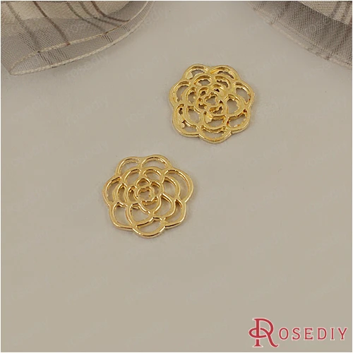 (26802) 30 шт. 15 16 мм Champagne gold Цвет покрытием сплава цветок розы Подвески Diy ювелирных
