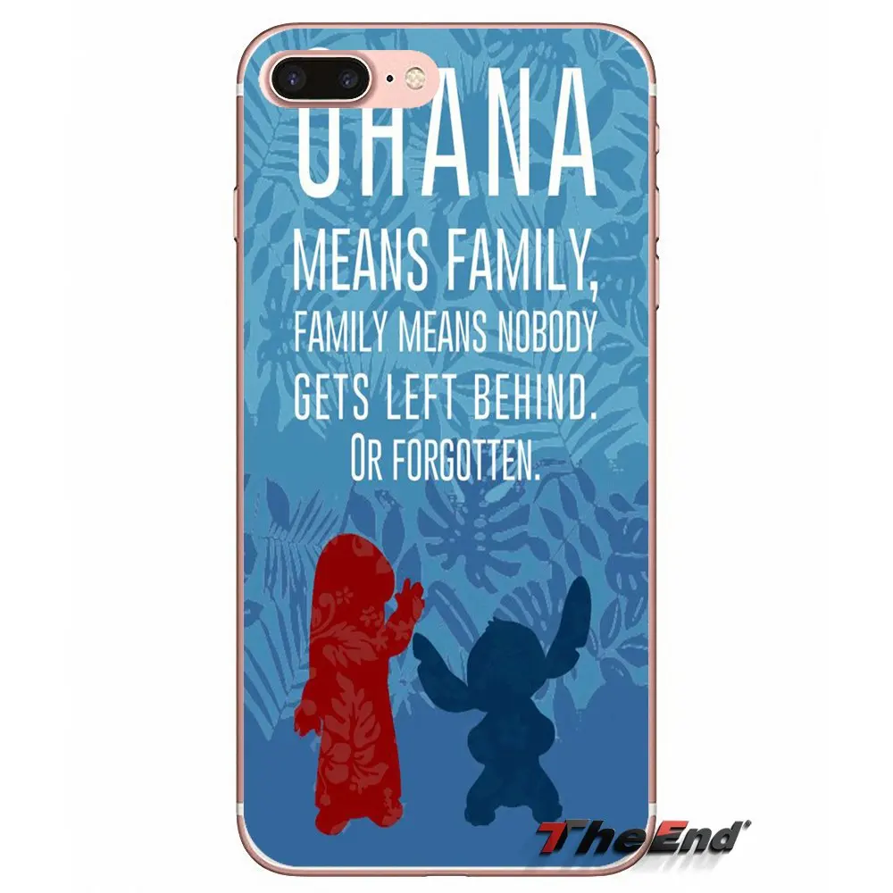 Мягкий чехол для iPhone X 4 4S 5 5S 5C SE 6 6S 7 8 Plus Samsung Galaxy J1 J3 J5 J7 A3 A5 2016 2017 Ohana значит семья Lilo