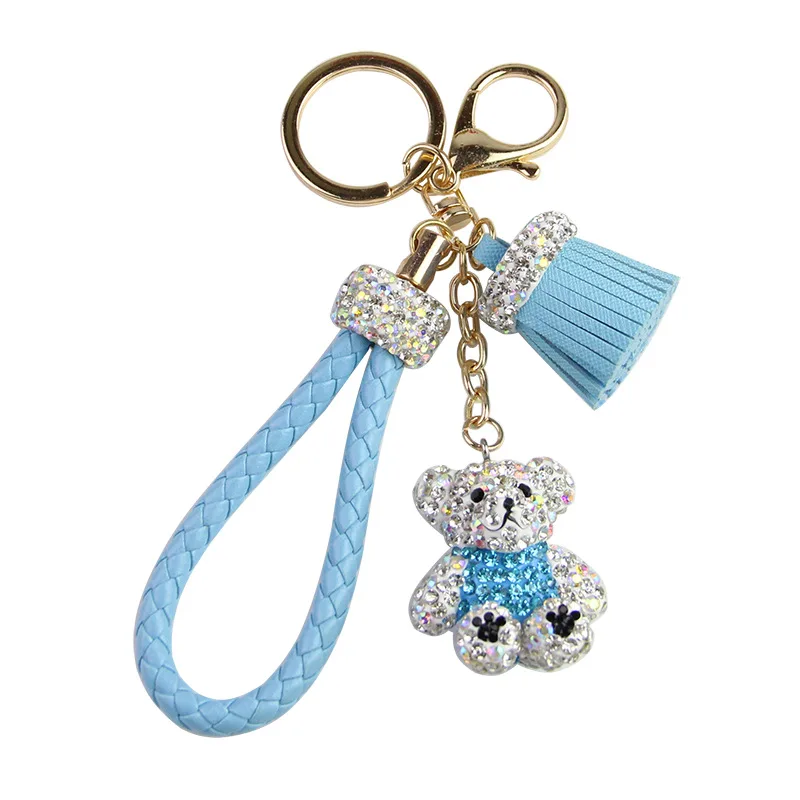 Милый Мишка со стразами кукольный брелок с украшением в виде кристаллов кожаный