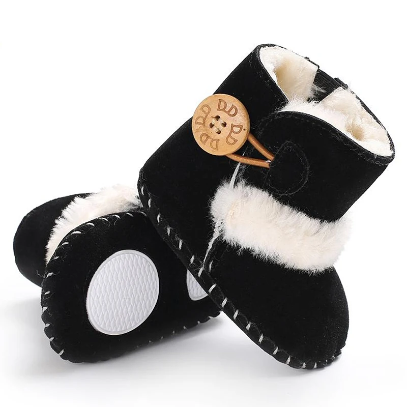 Baby Warm Snow Boots Boy Girl Winter Cotton Fabric Buckle Strap Flat With Plush Lining Rubber Outsole Non-slip Shoes