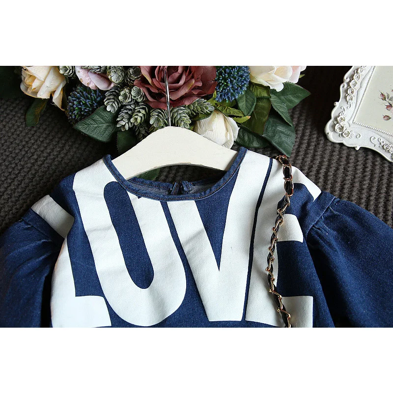 Платье для девочек с длинным рукавом повседневное свободное джинсовое платье