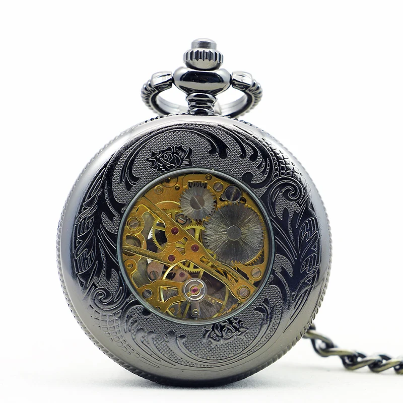 Traditional Chinese Chinese Knotting Mechanical Pocket Watch Black Retro Steampunk Chain Necklace Pendant Accessories Clock Gift