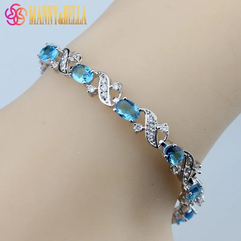 Приятный серебряный браслет с натуральным синим кристаллом модные ювелирные