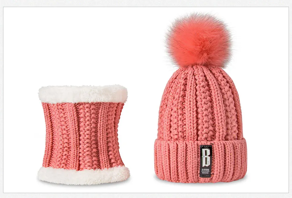Fashion Pompoms Women Winter Hat Scarf Set Girls Boys Warm Knitted Caps Scarves Men Female Sets 2 Pieces Unisex Hats Scarves