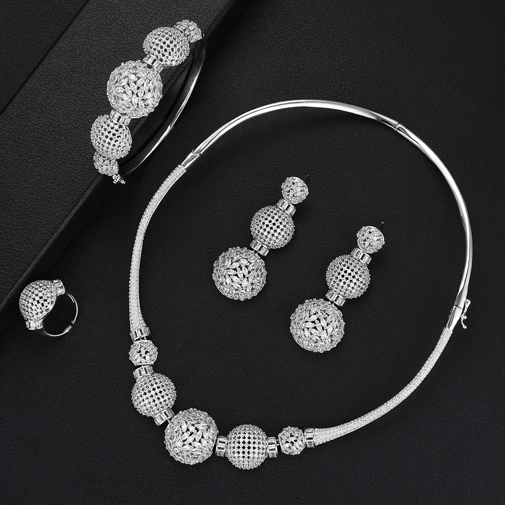 GODKI Luxury Ball Chain Nigerian Statement Jewelry sets For Women Wedding Cubic Zircon CZ Dubai Gold Bridal Jewelry Set