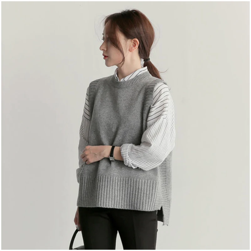 Женский трикотажный жилет с круглым вырезом без рукавов|vest female|vest womenwool sweater vests |