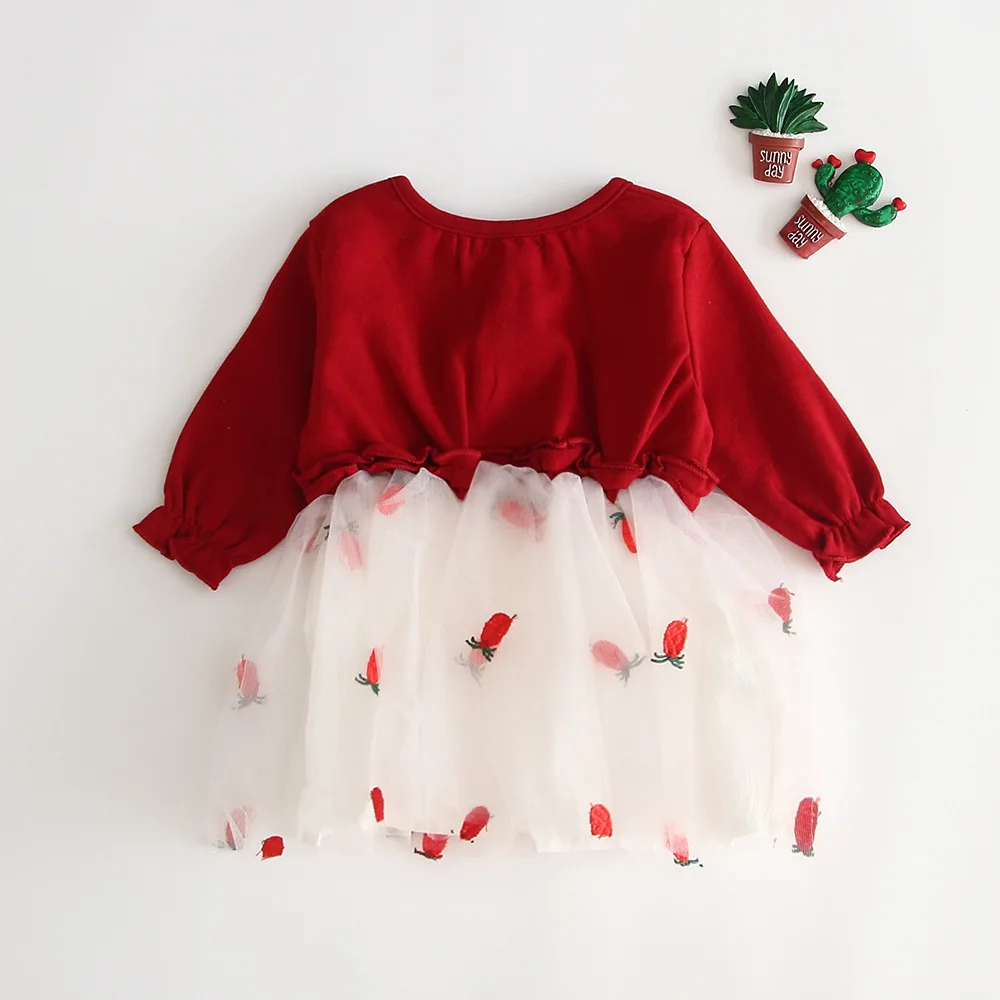 Новое красное платье принцессы в Корейском стиле для маленьких девочек милые
