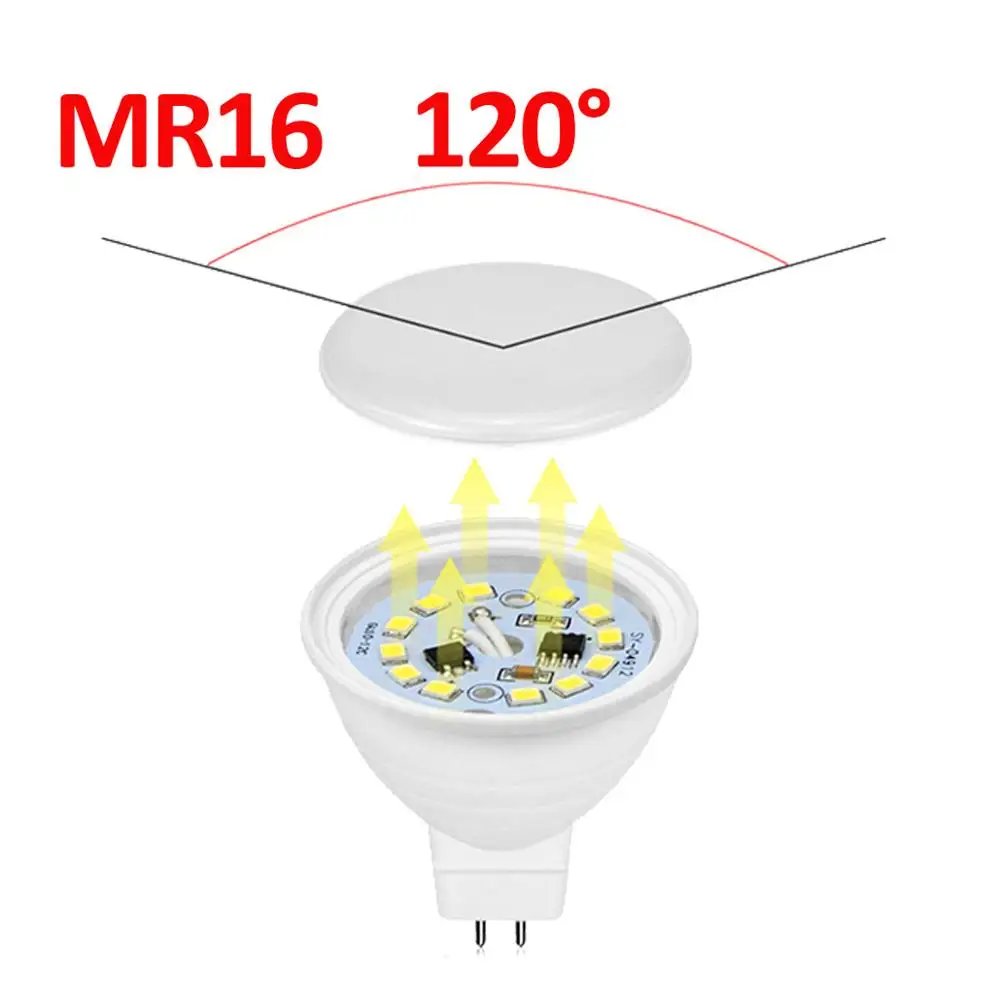MR16 120 Degree 220V GU10 светодиодный лампы Auminum MR16 светодиодный светильник 30/120 градусов 7 Вт Точечный светильник Крытый настенный светильник для прихожей Точечный светильник для потолка gu 10 светодиодный ампулы - Испускаемый цвет: MR16 120 Degree