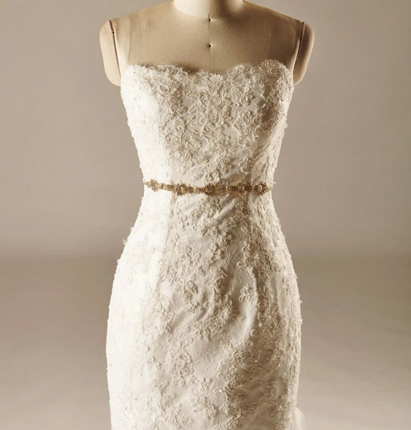 Newest Ruffled Trains Mermiad Wedding Dresses Beading Sash Vintage Lace Bridal Gowns Strapless vestidos de noiva | Свадьбы и