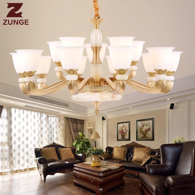 Modern LED copper Chandelier Lights in the Living Room T051 large lighting fixtures glass lampshade lampadari lustre para sala | Освещение
