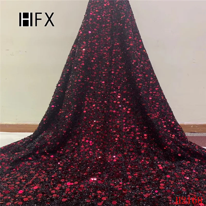HFX черная, красная африканская кружевная ткань с блестками, список, блестящая кружевная ткань для шитья платья Hojilou, последние нигерийские кружева F2168