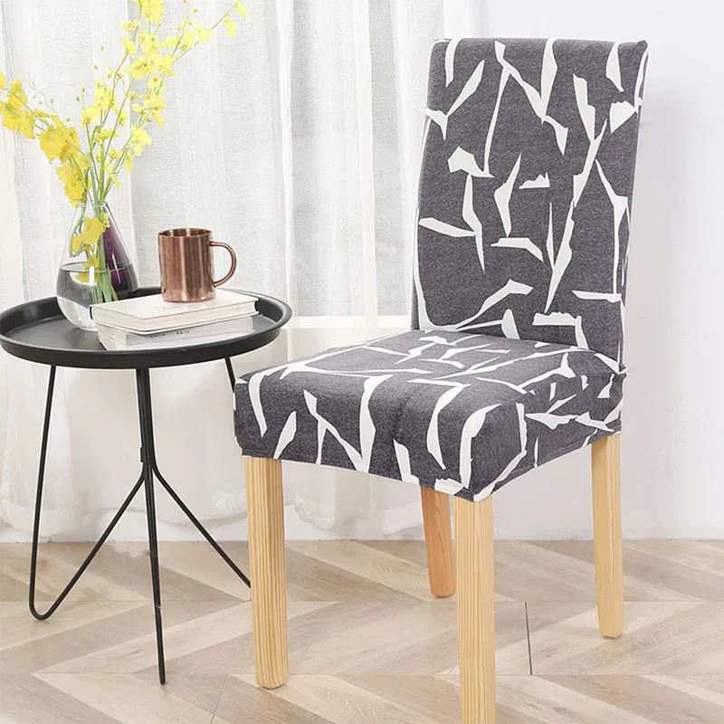 Light Grey Dining Chair Cover Spandex Universal Printed Kitchen Removable Seat Cover for Banquet Restaurant Party Chair Slipcover 1PC - Цвет: Light Grey