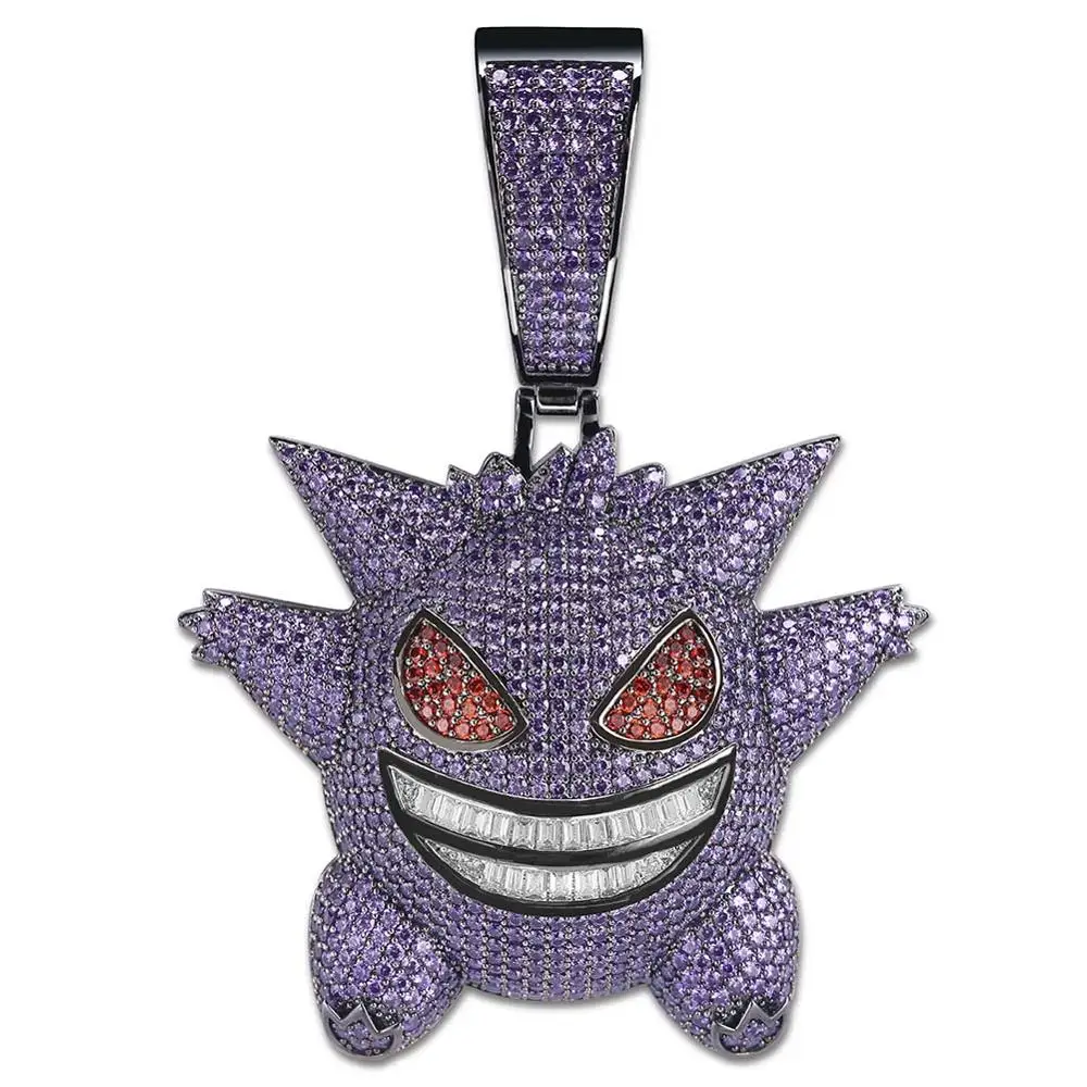 Purple JINAO, хип-хоп ювелирные изделия, огромная маска, генгар, ожерелье, Новое поступление, подвеска с покемоном, кубический циркон, медь, ожерелье, льдом, цепь, для мужчин, подарок - Окраска металла: Purple