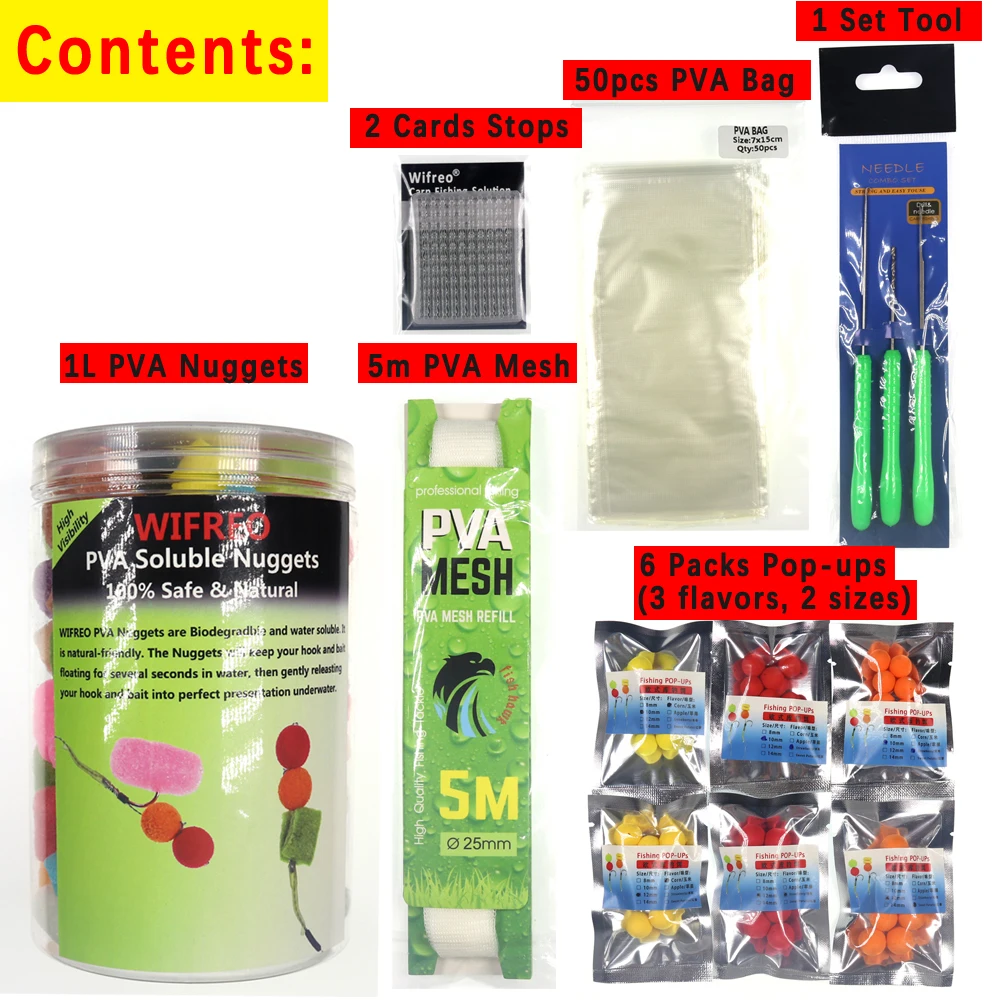 Wifreo 11 упаковок/Набор для ловли карпа PVA Mesh + Bag Nuggets Foam Pop Ups Bait инструменты оснастки