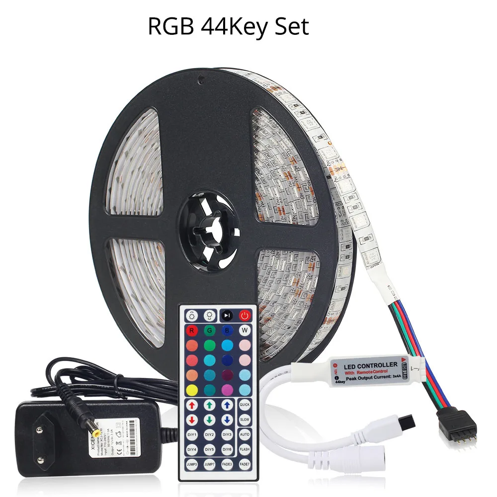 RGB 44Key Светодиодные ленты 5050 RGB RGBW rgbww 60 Светодиодный s/m 5 м с ИК-пульт 12 V 3A адаптер DC12V 5050 Светодиодные ленты свет комплект - Испускаемый цвет: RGB 44Key