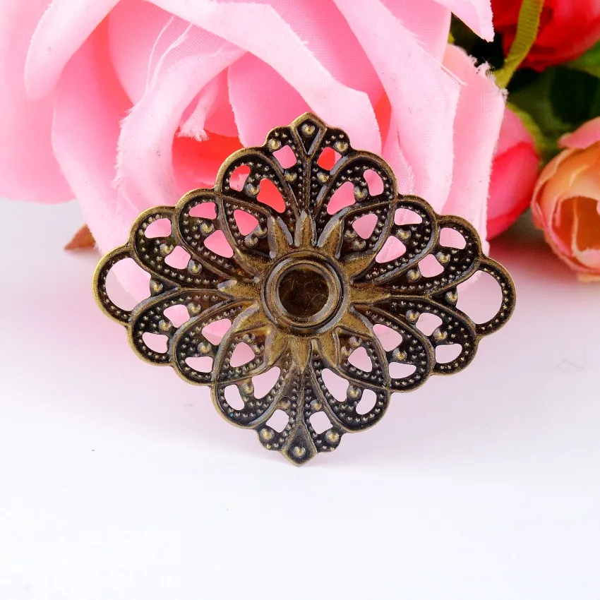 

Free shipping Retail 8Pcs Filigree Wraps Connectors Metal Crafts Decoration DIY Findings Ancient Bronze Tone Hollow 40mm x 48mm