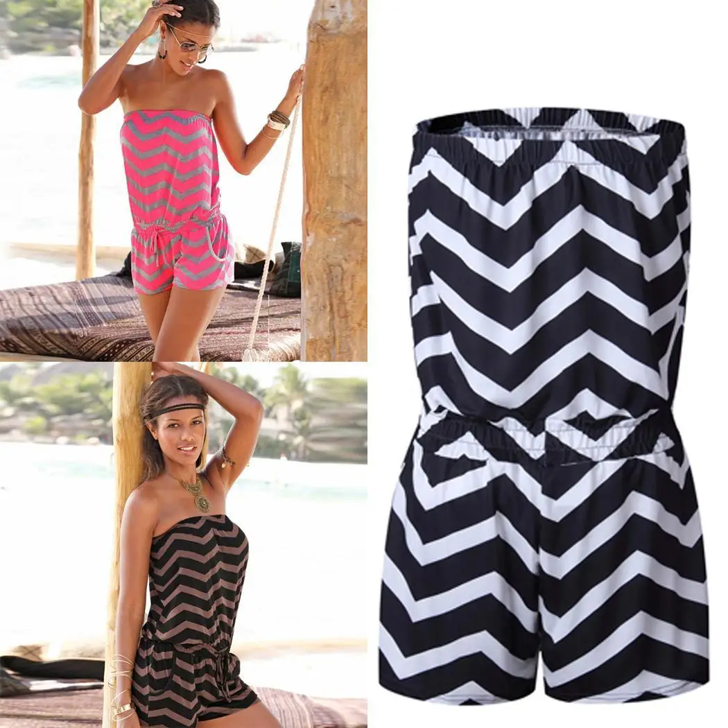 Женский Повседневный комбинезон без рукавов бретелек повседневный полосатый с