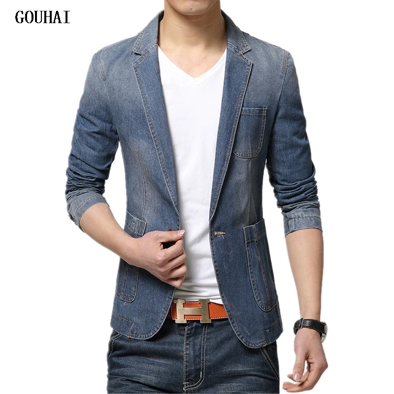 Мужской Блейзер GOUHAI облегающий блейзер из джинсовой ткани M 3XL|blazer men jeans|denim blazer