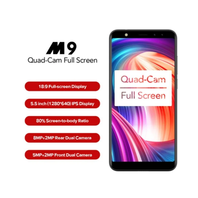 Leagoo M9 5," 18:9 полный экран четыре камеры Android 7,0 MT6580A четырехъядерный 2 Гб ОЗУ 16 Гб ПЗУ 8,0 МП отпечаток пальца 3G WCDMA мобильный телефон
