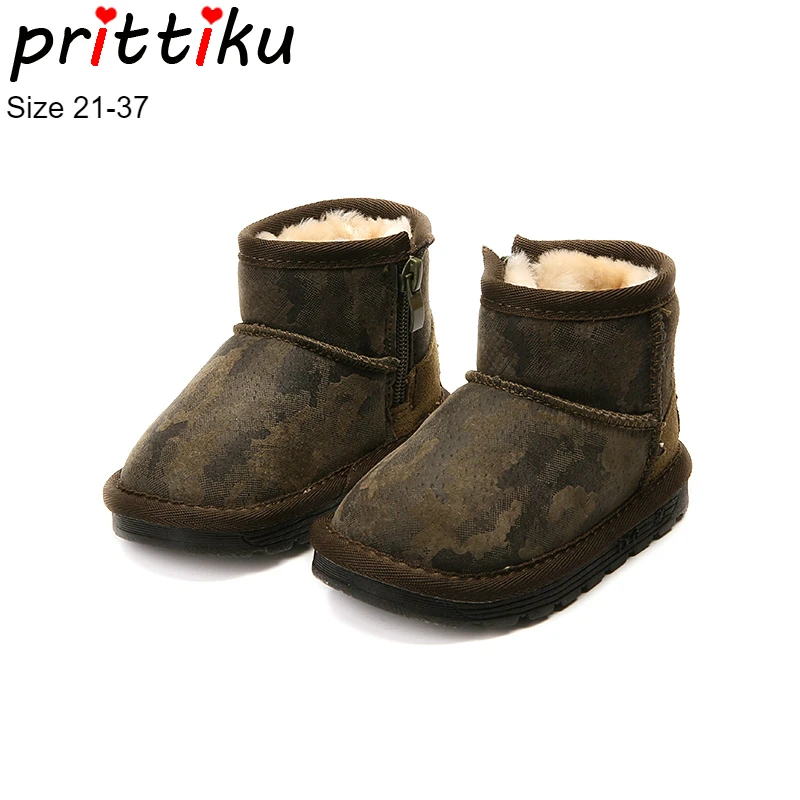 Зимние камуфляжные сапоги из натуральной кожи для мальчиков и девочек теплые