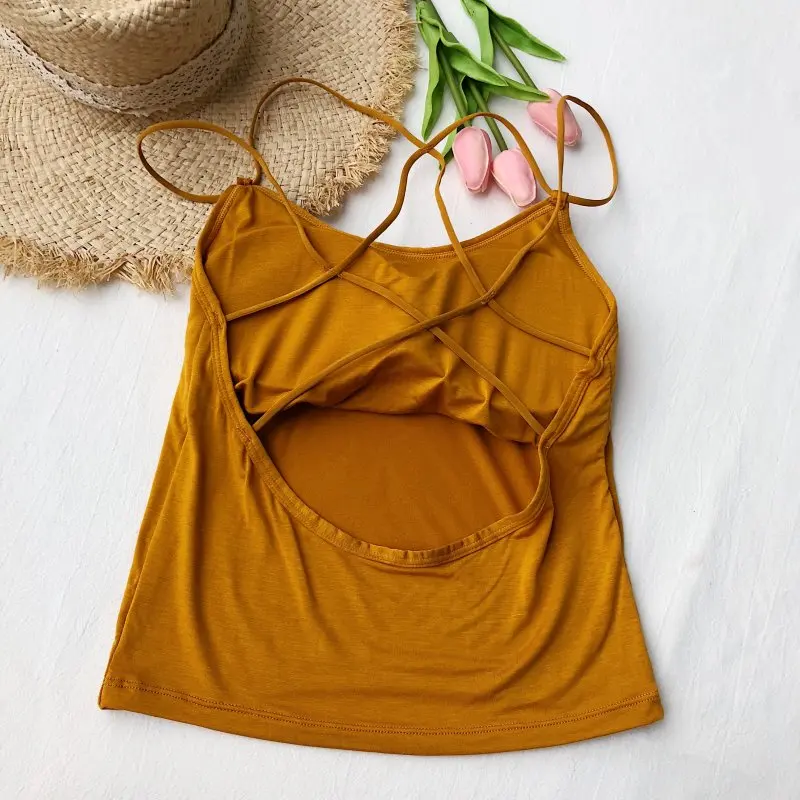 Brownish yellow Летний сексуальный женский укороченный топ, черный, белый, с повязкой на шее, без рукавов, открытая спина, открытый пупок, уличная одежда, Топ для женщин haut femme - Цвет: Brownish yellow