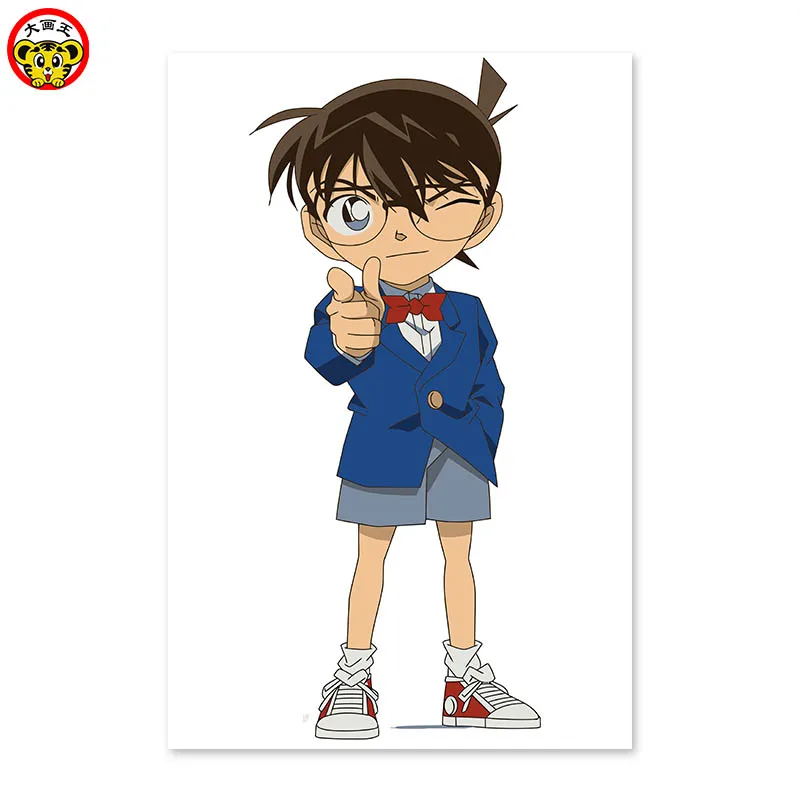 Короткие черные волосы носить очки мальчик Конан DIY Цифровая живопись рисовать