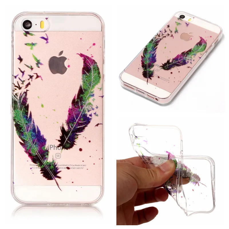 Для iPhone 5S iPhone5 SE прозрачный чехол с животным цветком из силикона ТПУ Мягкая задняя