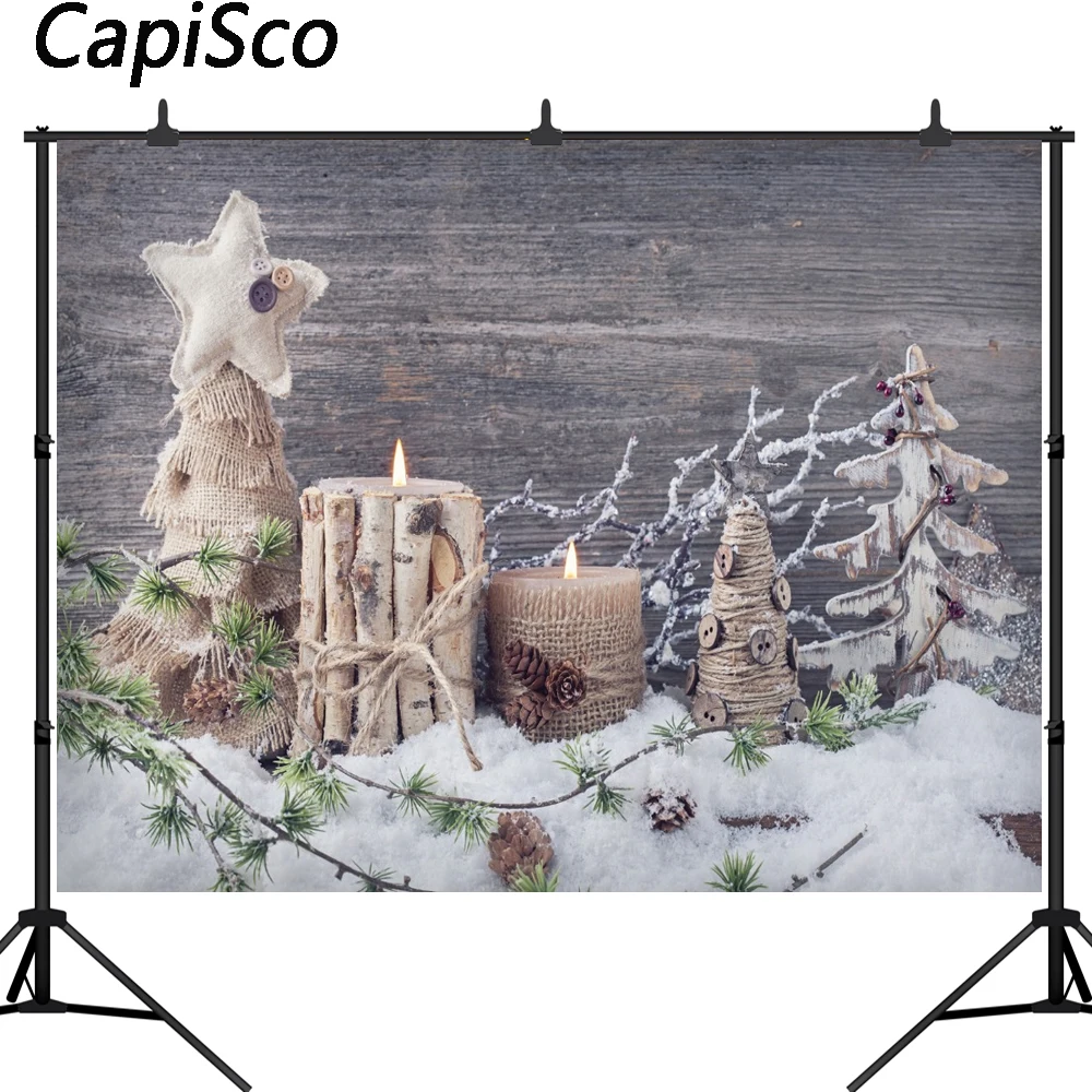 Фон для фотосъемки с изображением деревянной доски снежной сосны свечи